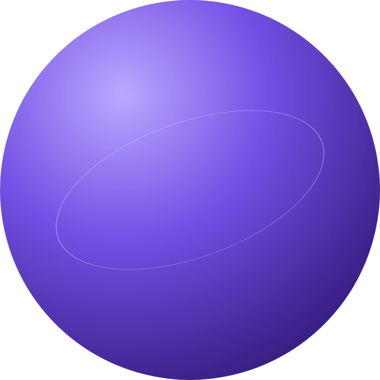A smooth, shiny purple sphere with a faint, thin oval outline on its surface against a white background.